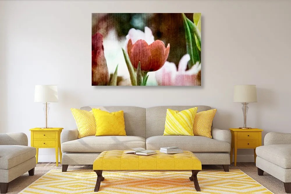Quadro su tela – Prato di tulipani in stile retrò