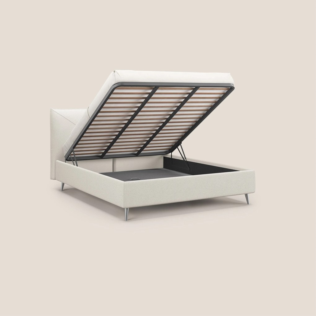 Adone letto imbottito contenitore a doppia pannellatura in bouclet impermeabile T07 bianco