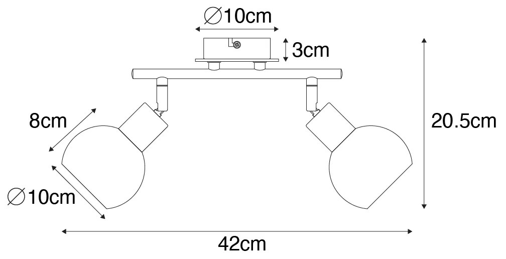Plafoniera nera con vetro fumé e legno 2 luci - VIDRO