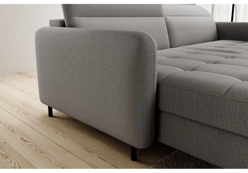 Divano angolare grigio allungabile/con contenitore (con penisola a sinistra/con chaise lounge) e rivestimento in velluto Gomsi – ELTAP