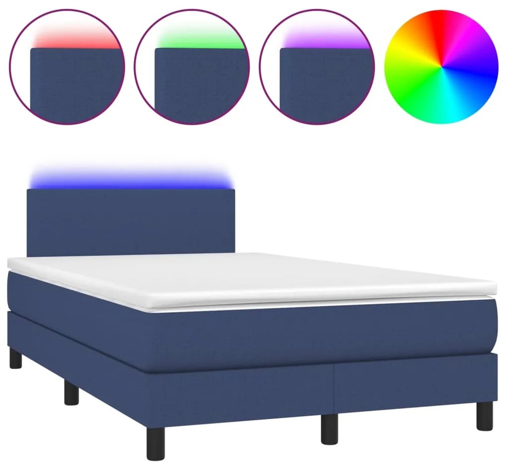 Letto a molle con materasso e led blu 120x200cm in tessuto