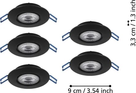 Eglo 300189 - KIT 5 faretti da incasso LED GEDREZ, 4,9 W, 230 V, Ø 9 cm, nero