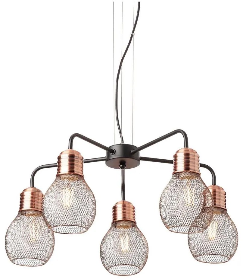 Redo 01-1580 - Lampadario a cavo EDISON 5xE27/42W/230V Ø 53 cm nero/rame
