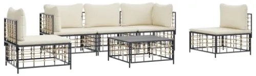 Set Divani da Giardino 6 pz con Cuscini Antracite in Polyrattan