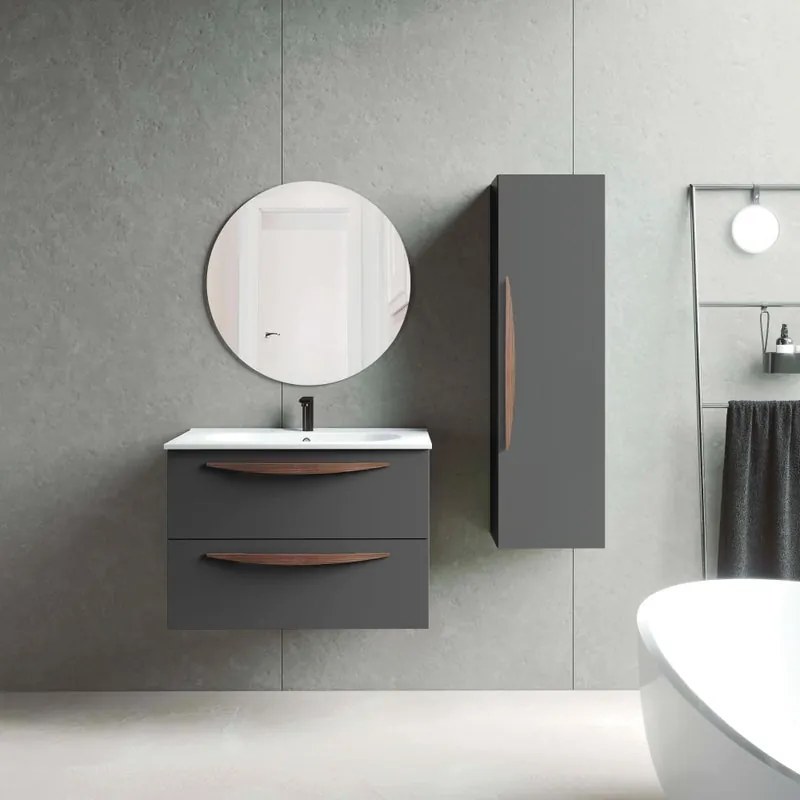 Mobile da bagno sospeso sotto lavabo L 79.5 x H 55 x P 45 cm grigio laccato opaco, 2 cassetti VISOBATH Arco