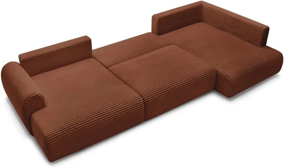 Divano angolare color mattone allungabile (con penisola a sinistra/a forma di "U") con rivestimento in velluto a coste Lucien – Bobochic Paris