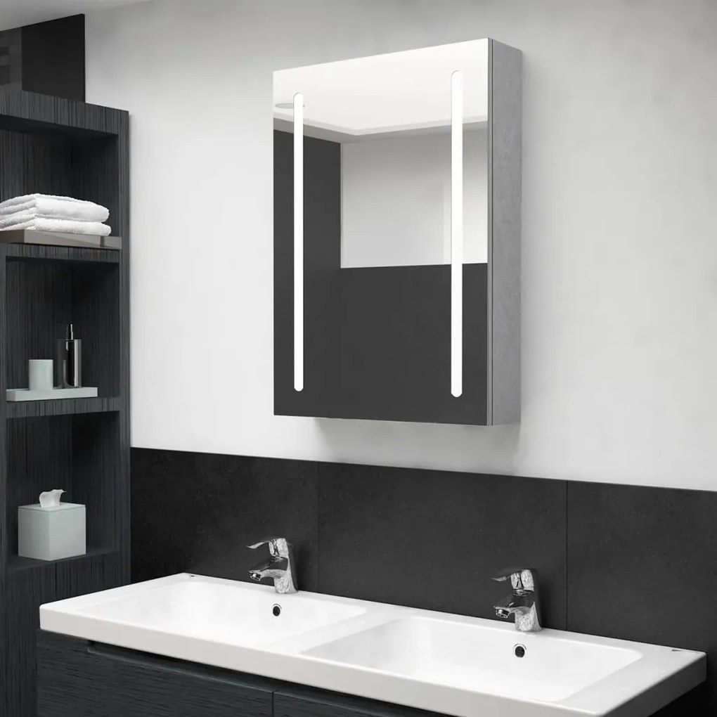 Armadietto Bagno Con Specchio E Led Grigio Cemento 50x13x70 Cm /