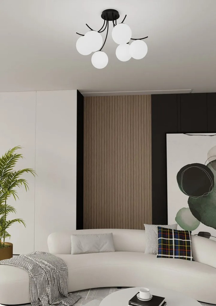 Lampadario da Soffitto in Acciaio e Vetro BOSTON 6 Nero 6xE14