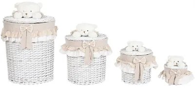 Cesto per i Panni Sporchi Home ESPRIT Bianco Beige vimini Shabby Chic 45 x 45 x 68 cm 4 Pezzi