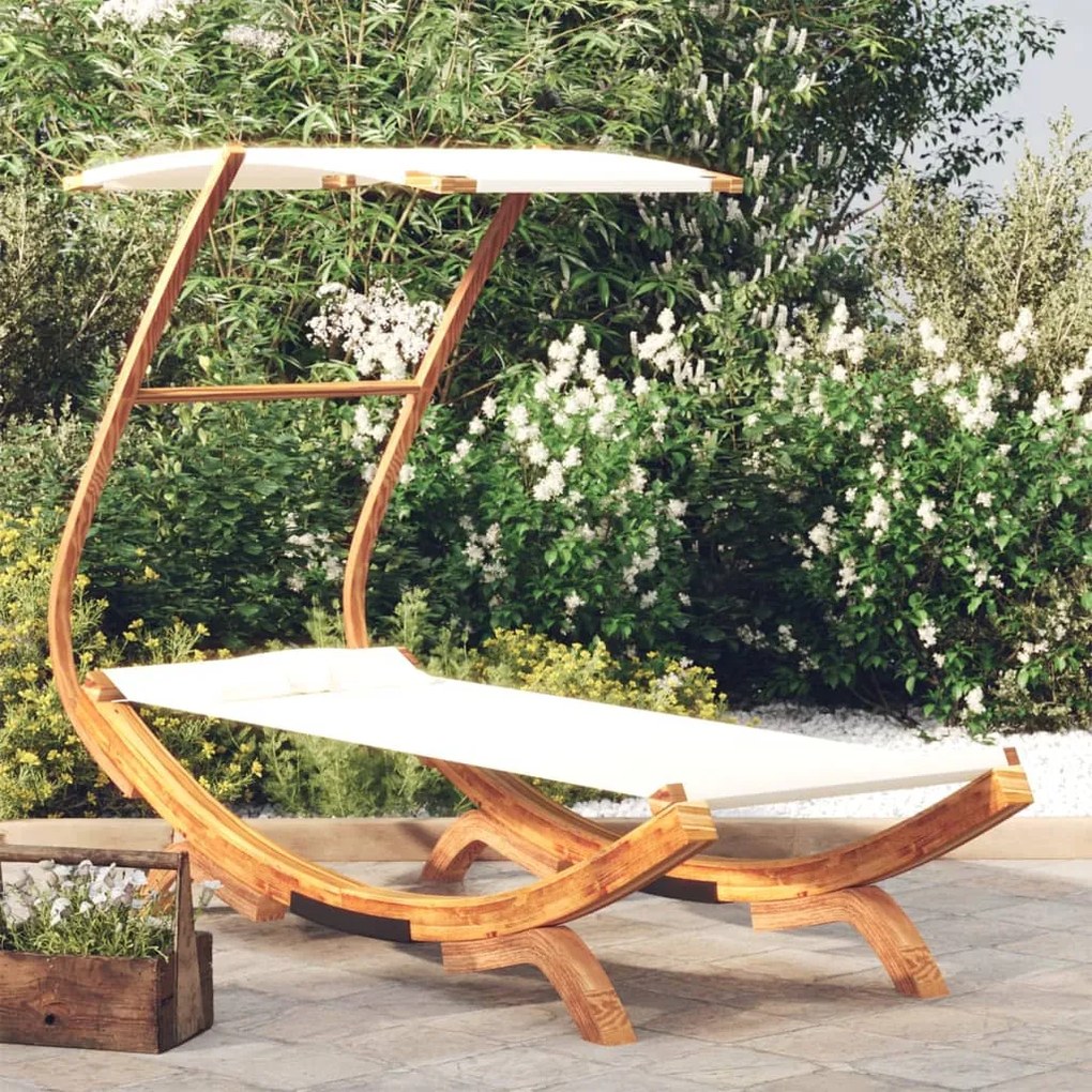 Lettino Con Tettuccio 100x190x134 Cm İn Legno Curvato Crema /