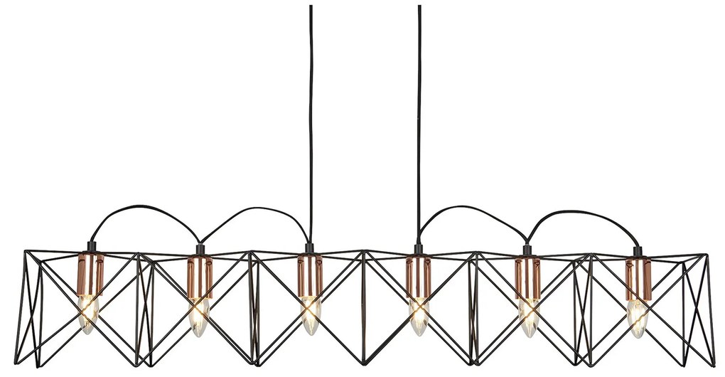 Lampadario Industrial-Nordico Antea Acciaio Nero Rame 6 Luci E27