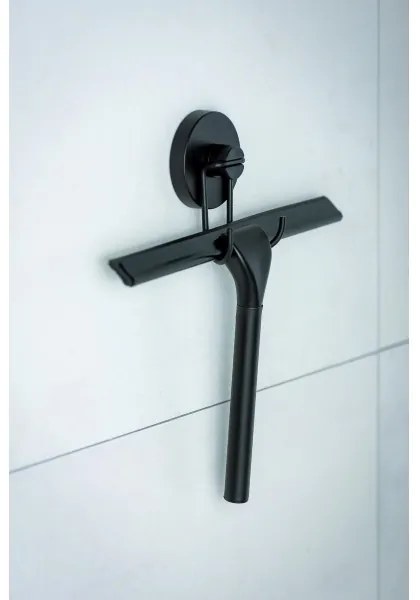 WENKO 24731100-Raschietto per doccia VACUUM-LOC rotondo nero 24,5x25 cm