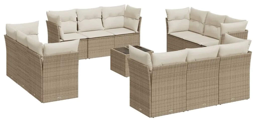 Set divano da giardino 13 pz con cuscini beige in polyrattan