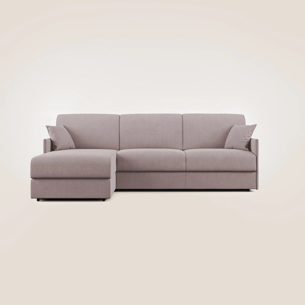 Evans Divano letto angolare con penisola in morbido tessuto impermeabile T02 rosa