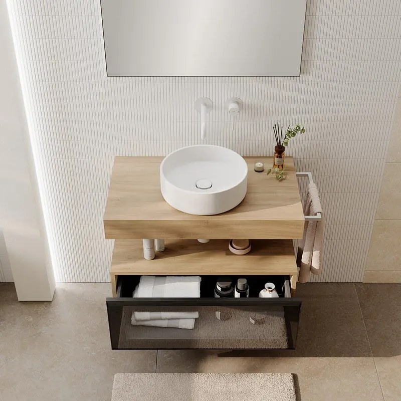 Mobile da bagno sospeso sotto lavabo Star L 80.3 x H 30 x P 46 cm rovere oak, 1 cassetto