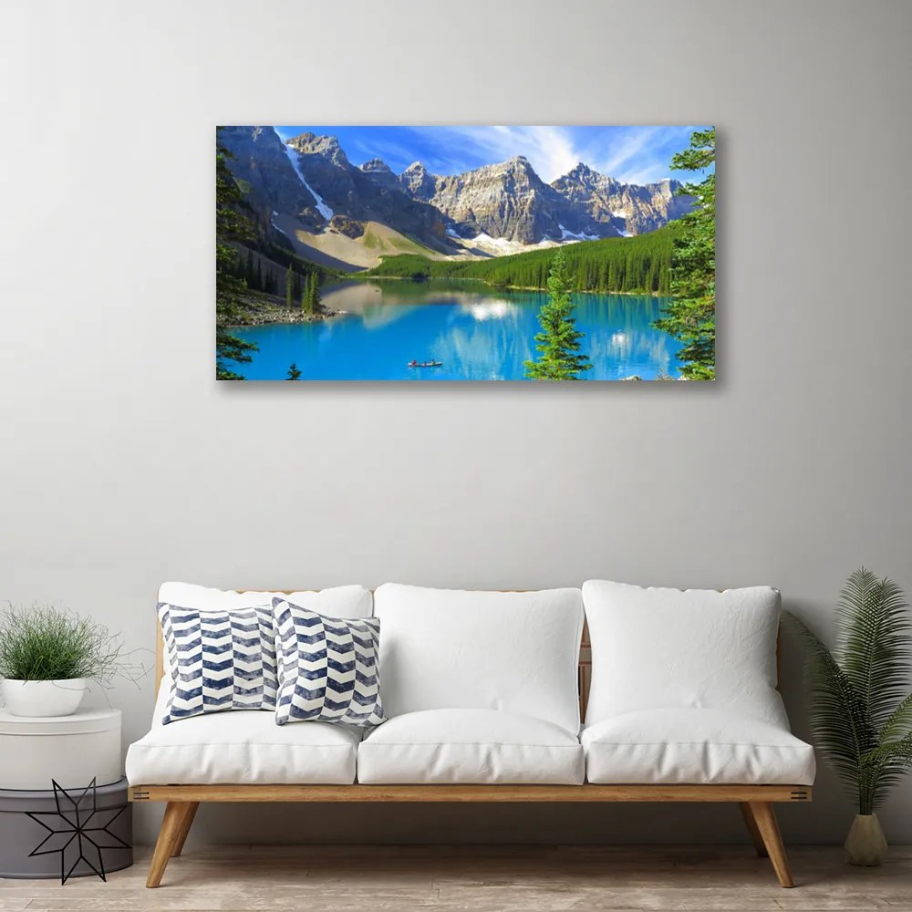 Stampa quadro su tela Paesaggio della foresta di montagna del lago 100x50 cm