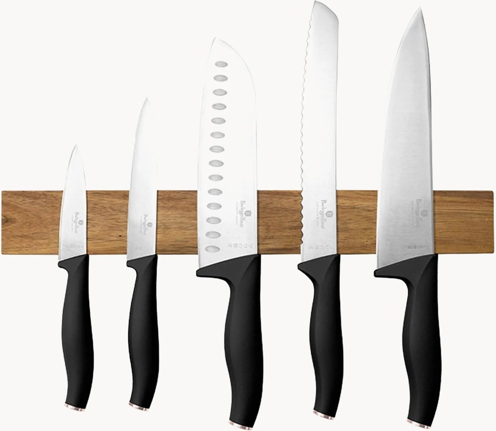 Set di coltelli da cucina con supporto magnetico in legno di acacia Black Rose, set da 6
