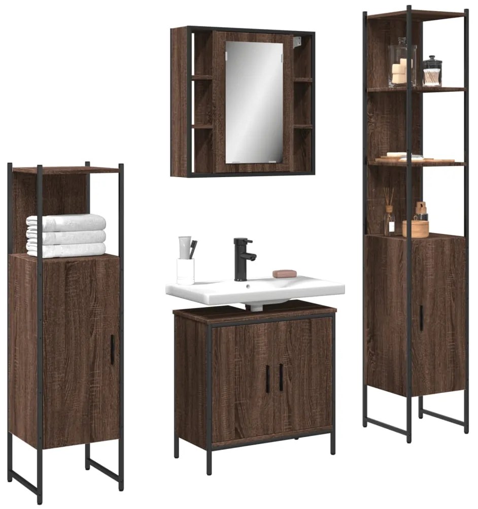 Set Mobili Da Bagno 4 Pz Rovere Marrone İn Legno Multistrato /