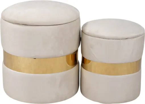 Pouf velluto beige con contenitore e fascia oro Set 2 - OTTAVIA
