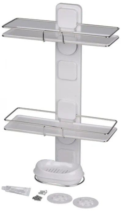 Alpina - Doppia Mensola Da Bagno a Muro Organizer Verticale + Portasapone Bianco