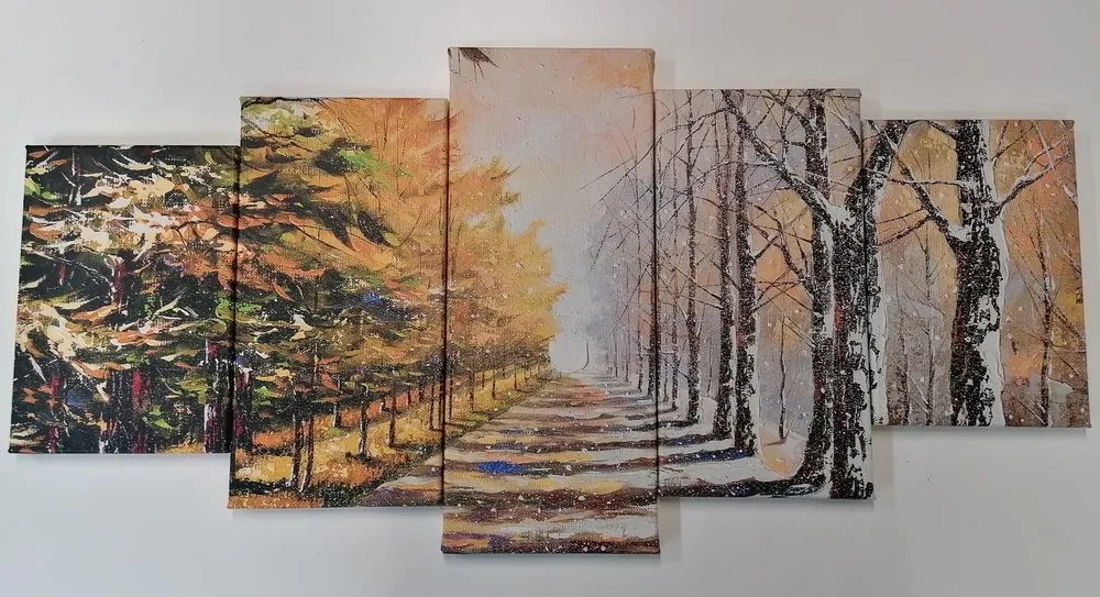 Quadri 5 pezzi – Viale autunnale di alberi