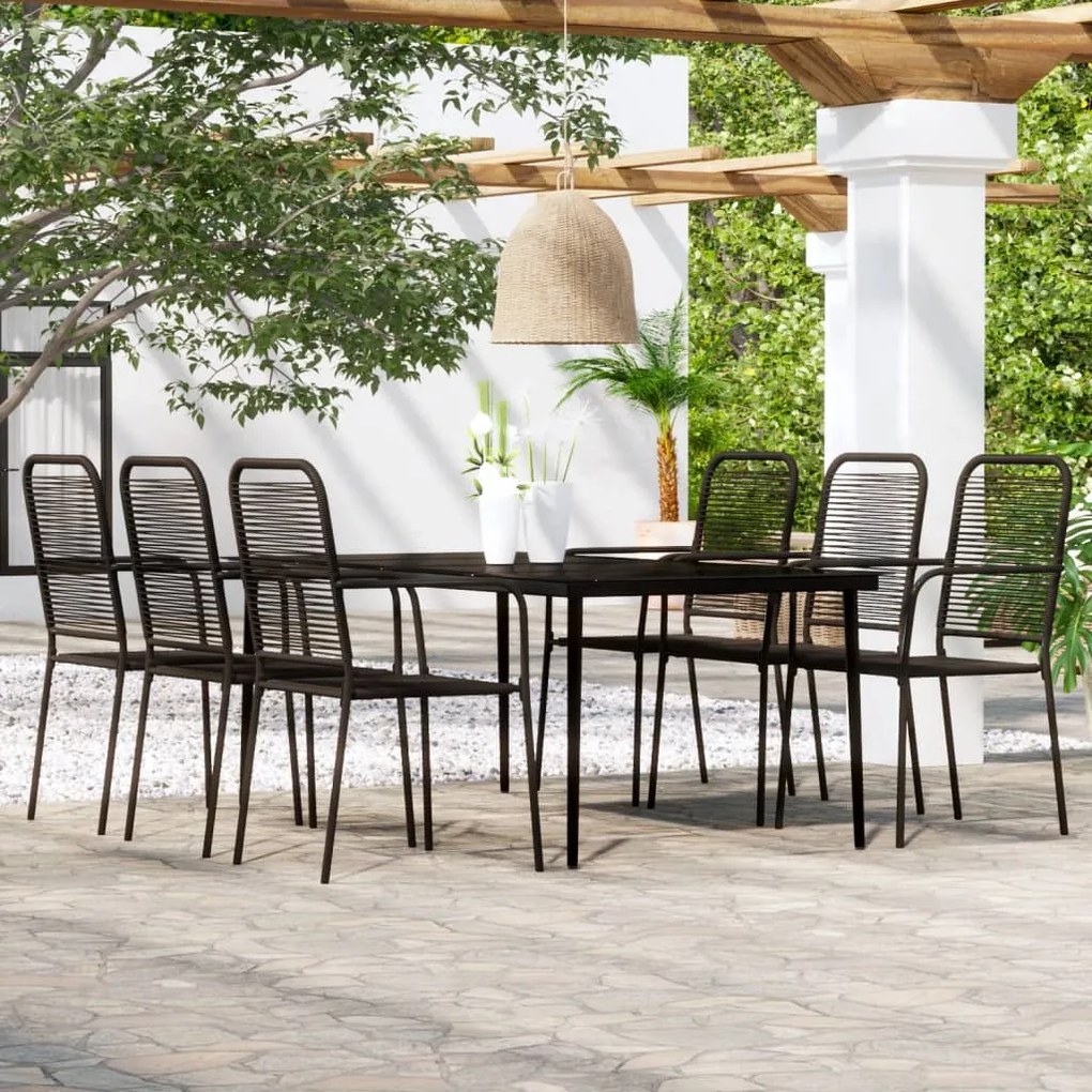 Set mobili da pranzo per giardino 7 pz nero