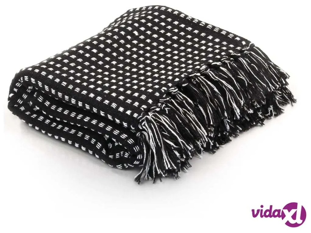 vidaXL Copriletto in Cotone a Quadri 220x250 cm Nero