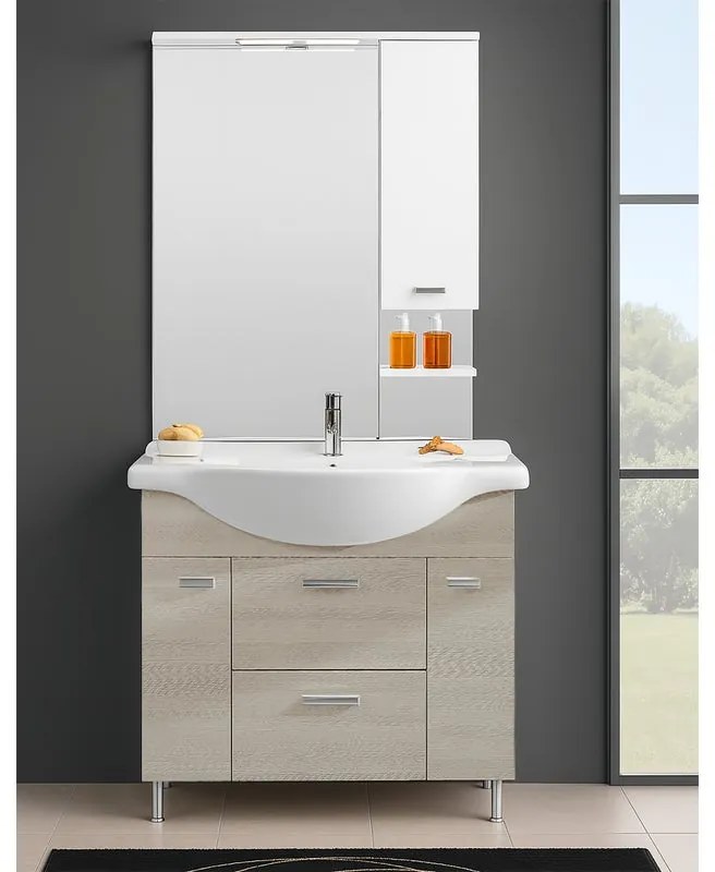 Mobile da bagno sotto lavabo Rimini marrone L 100 x H 80 x P 33.5 cm 1 cassetto 2 ante, lavabo non incluso