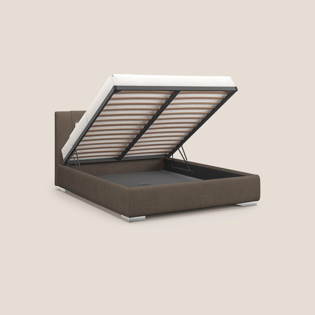 Horus letto imbottito contenitore e presa USB sulla testata in tessuto impermeabile T02 marrone
