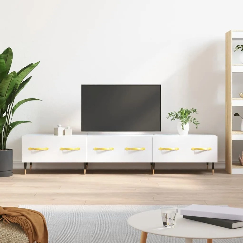 Mobile Porta Tv Bianco Lucido 150x36x30 Cm İn Legno Multistrato /