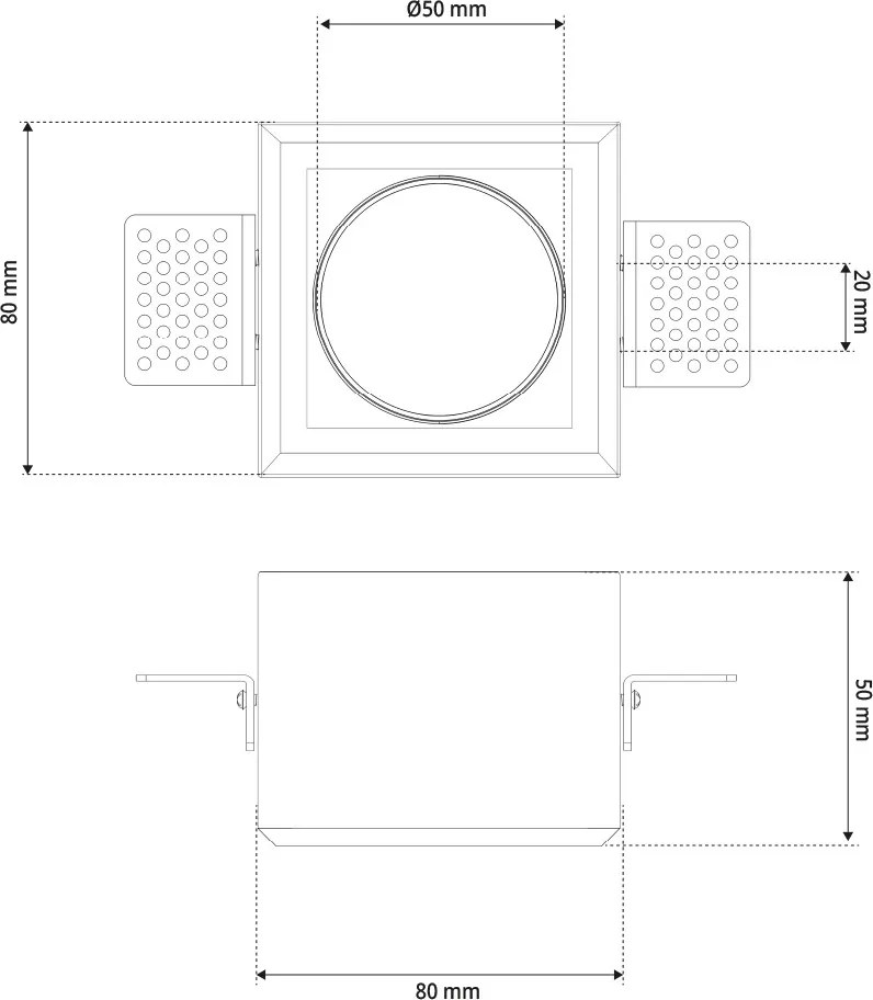 Portafaretto Quadrato 80x80 mm GU10 in Gesso Pitturabile