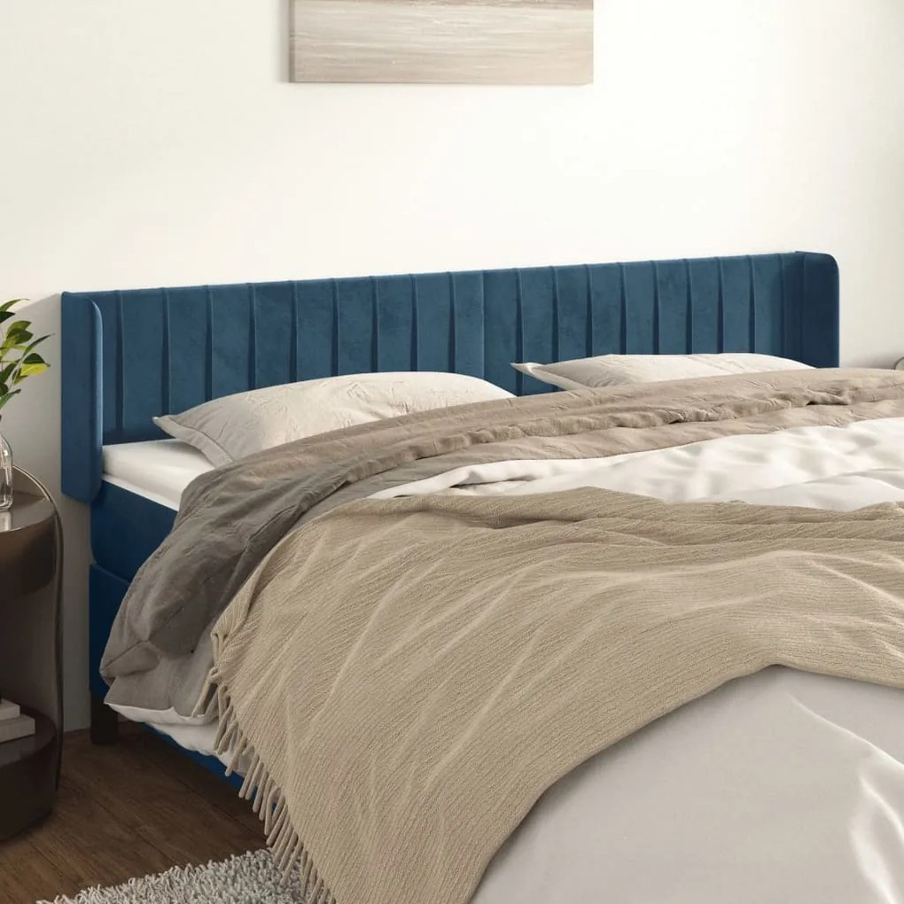 Testiera Ad Orecchio Blu Scuro 183x16x78/88 Cm İn Velluto /