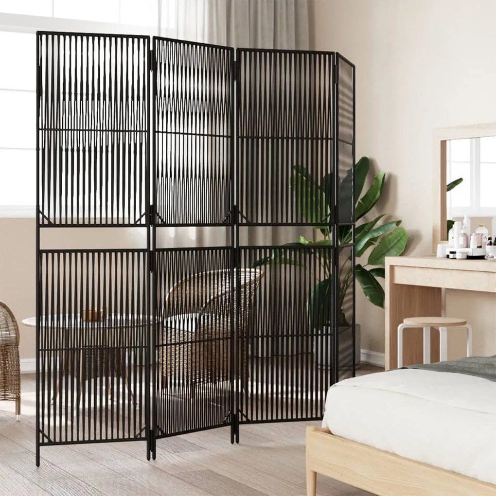 Divisorio per ambienti a 4 pannelli nero in polyrattan