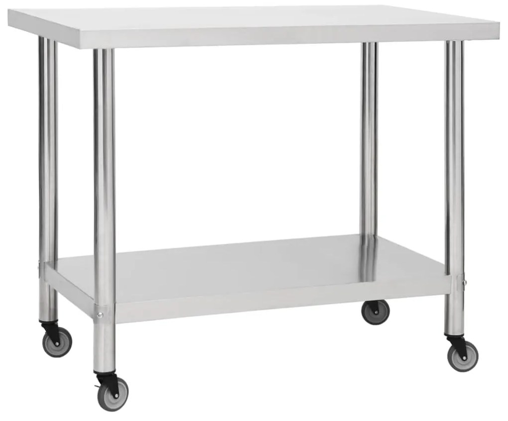 Tavolo Da Lavoro Cucina Con Ruote 100x30x85 Cm İn Acciaio Inox /