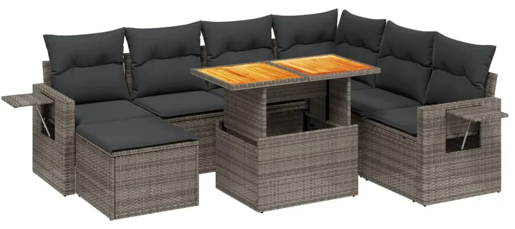 Set divano da giardino 8 pz con cuscini grigio in polyrattan