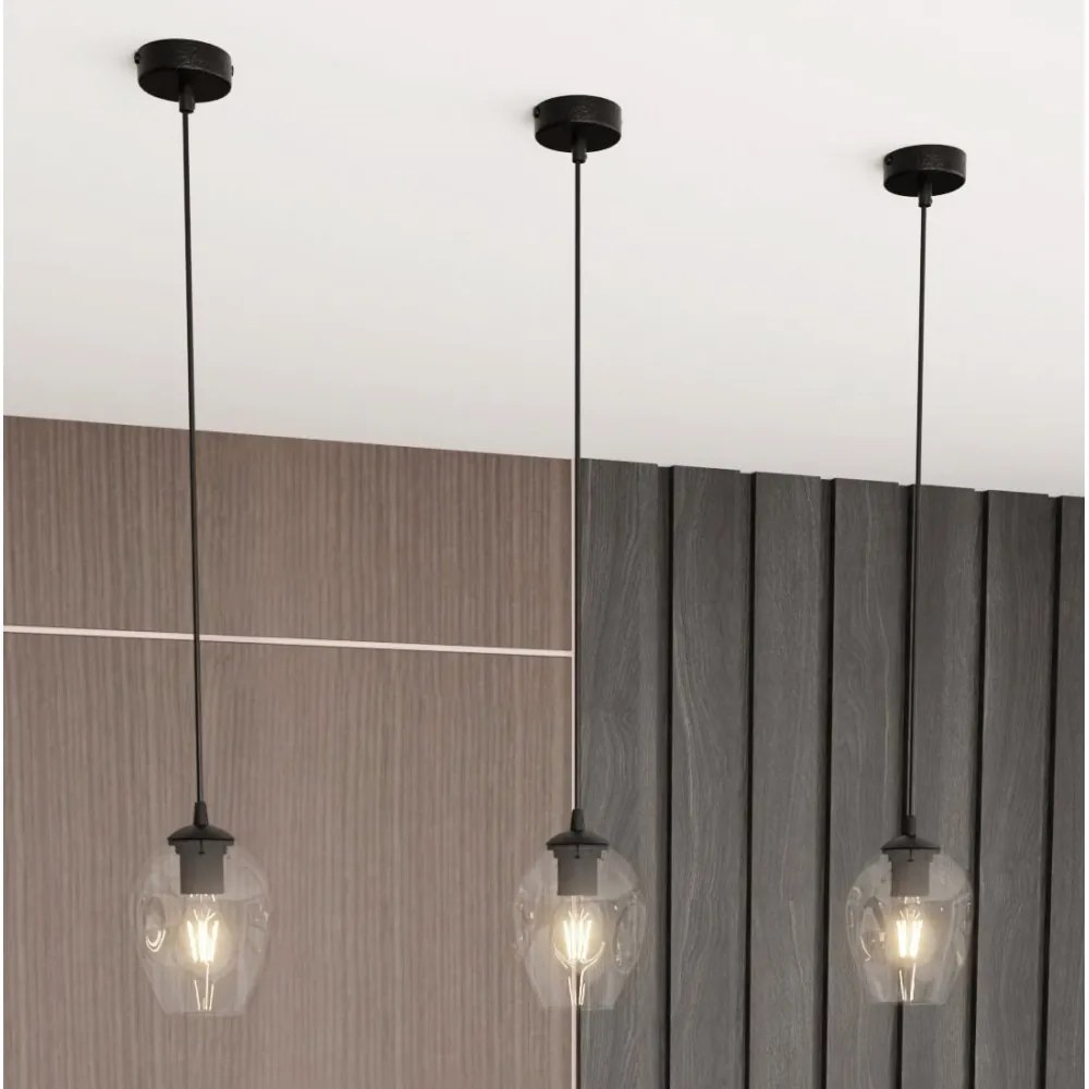 Lampadario a Sospensione in Acciaio e Vetro ISTAR Nero E27 Colore delle Sfere Trasparente