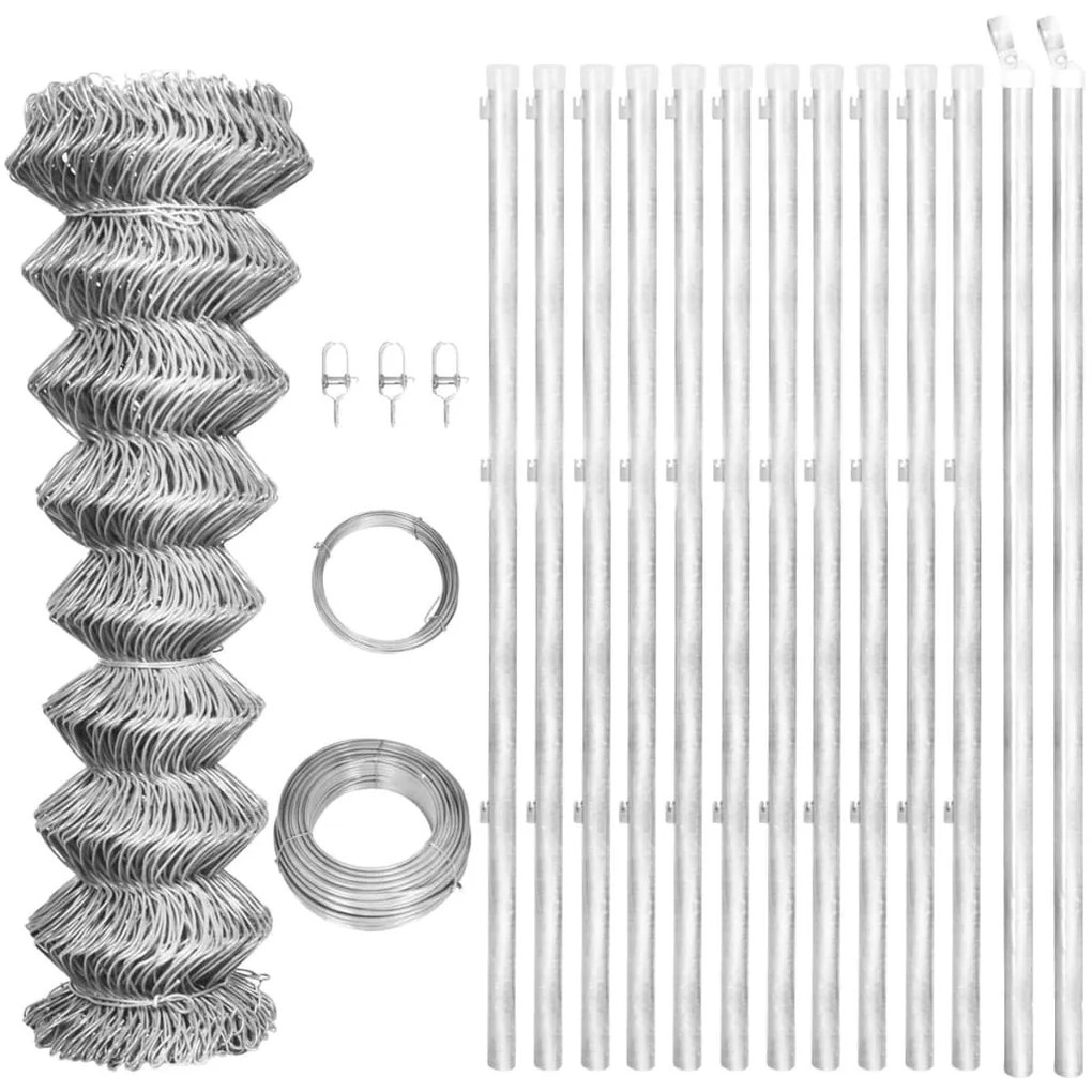 Rete Di Recinzione Con Pali İn Acciaio Zincato 25x1,5 M Argento /