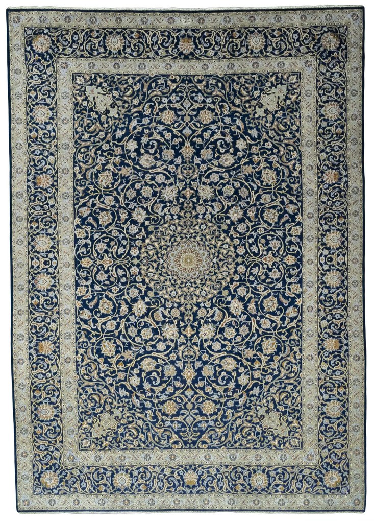 Kashan Tappeto 270x380 Blu (Iran) Annodato A Mano