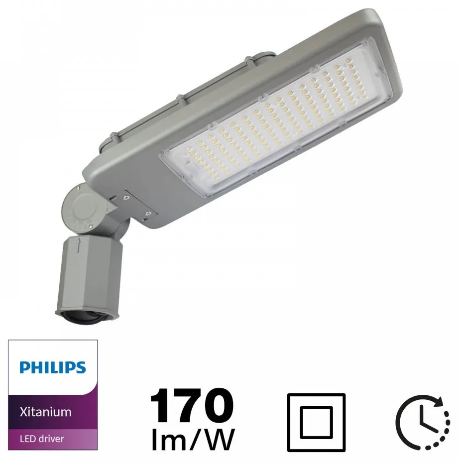 Armatura Stradale LED 100W, 170lm/W, Programmabile, 1-10V, Classe II - PHILIPS Xitanium Colore Bianco Freddo 5.000K