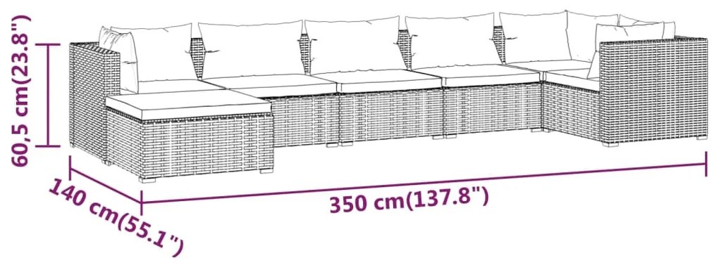 Set Divani da Giardino 7 pz con Cuscini in Polyrattan Grigio