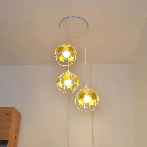 Lampadario a sospensione per bambini STARS 3xE27/15W/230V giallo/bianco