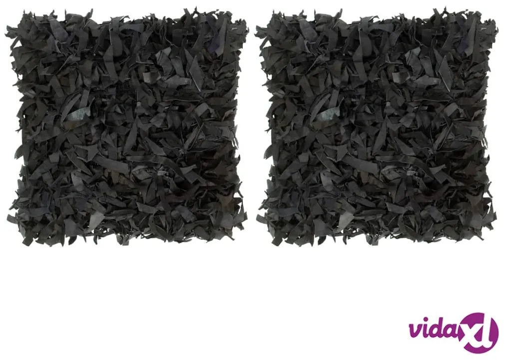 vidaXL Cuscini 2 pz Shaggy Neri 45x45 cm in Pelle e Cotone