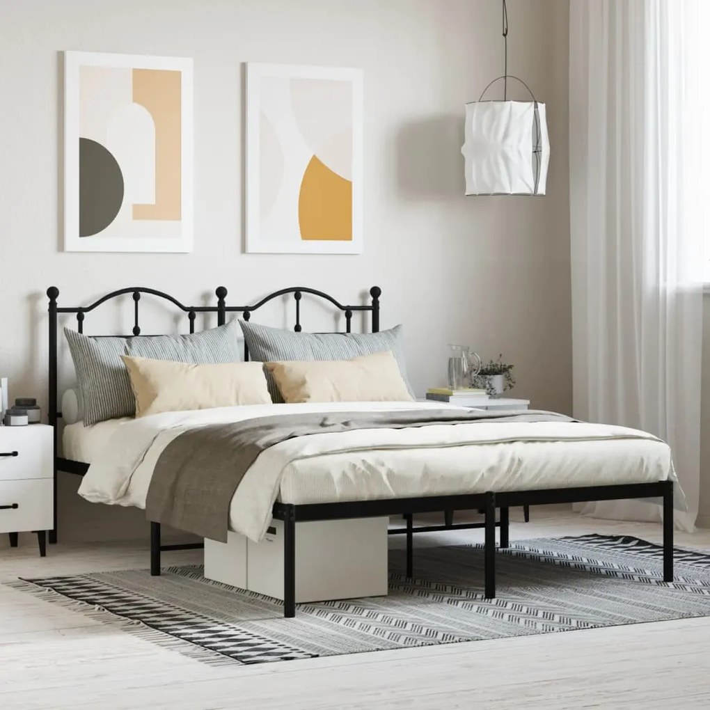 Giroletto Con Testiera İn Metallo Nero 135x190 Cm /