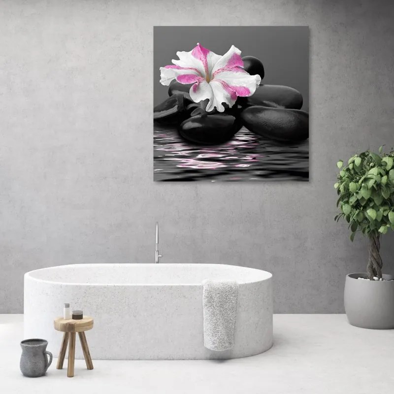 Quadro su tela, Stones Pink Flower Zen  Dimensioni 30x30