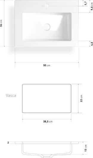 Lavabo 50x36 cm in ceramica bianco compatto dal design moderno