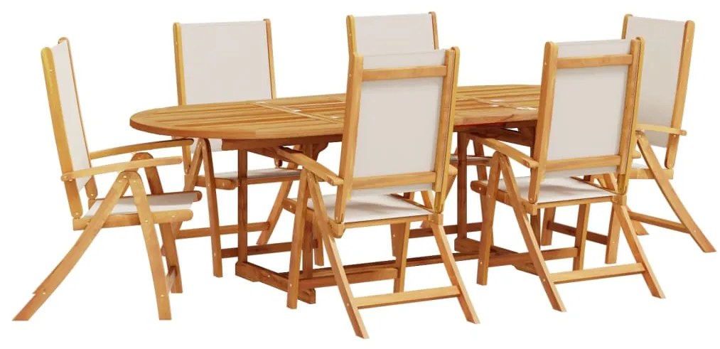 Set pranzo da giardino 7pz legno massello di acacia e textilene