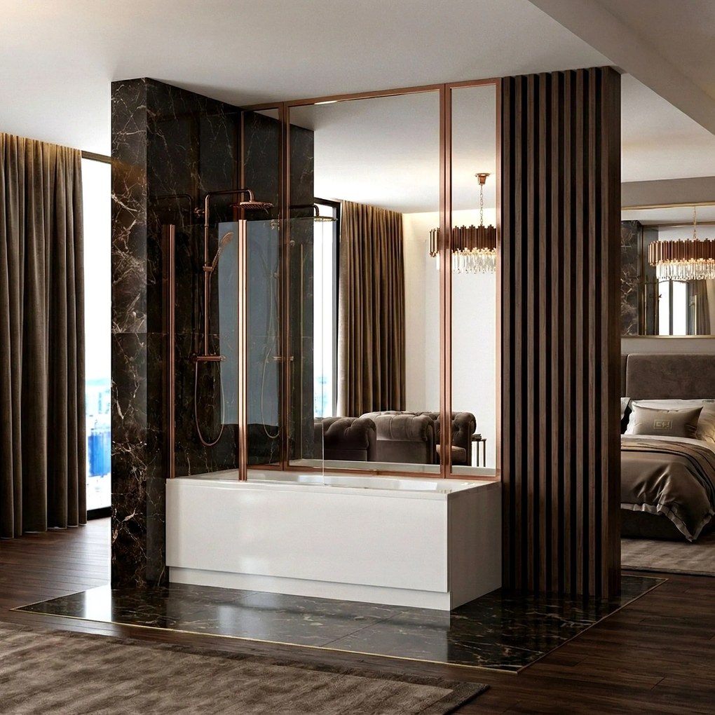 Schermo vasca pieghevole Rea Agat-2 80 Brush Copper