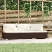 Divano a 3 Posti con Cuscini in Polyrattan Marrone cod mxl 46518