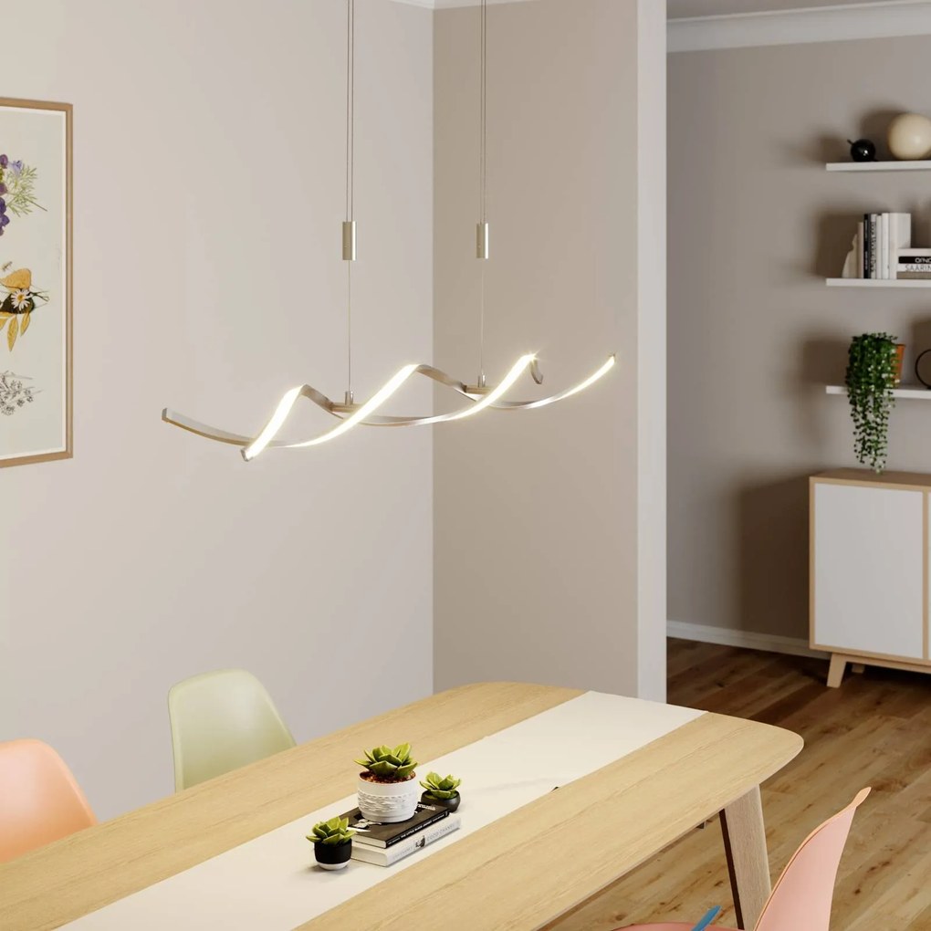 Lindby lampada LED a sospensione Auron, color nichel, metallo, dimmerabile Auron Lindby,, Alluminio / Grigio / Zincato, Soggiorno / Sala da pranzo, Plastica, Moderno