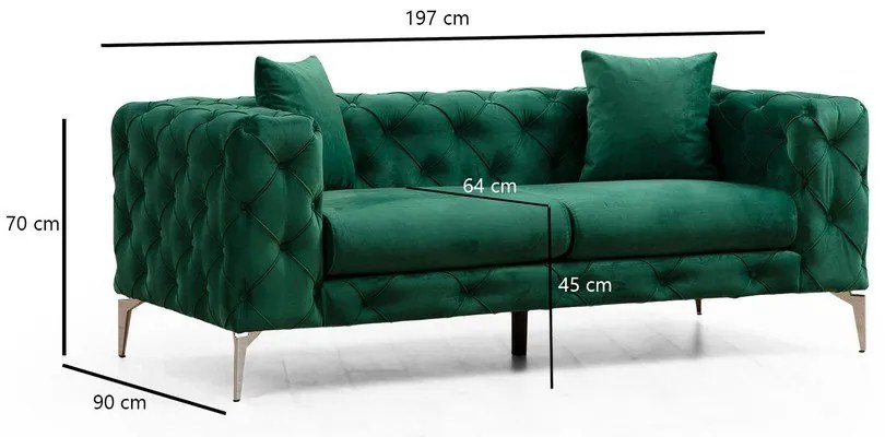 Divano in velluto verde scuro 197 cm Como - Artie